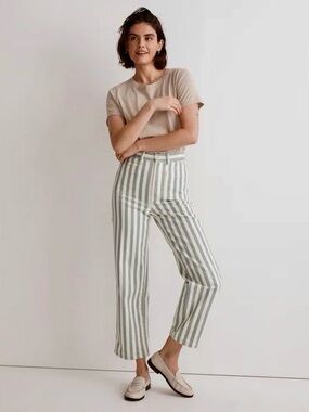 Madewell Vertical Stripe Wide-Leg Jeans in Cream and Green